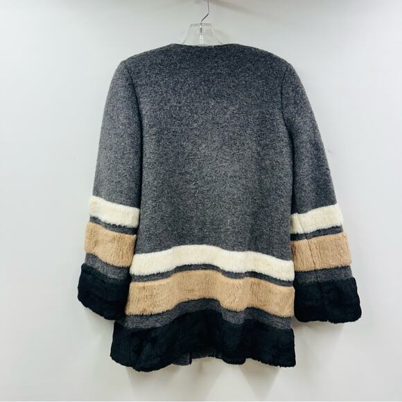 Helene London Colorblock Coat Jacket Hidden Buttons Gray Wool Blend Pockets Sz S - Picture 2 of 10